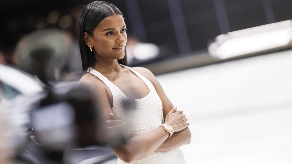 Simone Ashley at the IWC Schaffhausen booth during Watches and Wonders 2025.